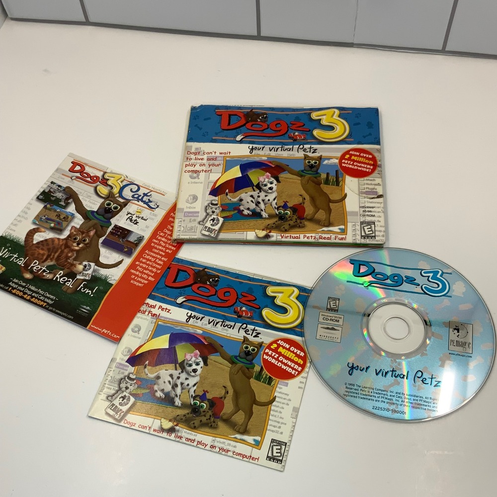 Dogz 3 Your Virtual Petz PC CD-ROM 1998 Mindscape P.F. Magic Retro Game Vintage